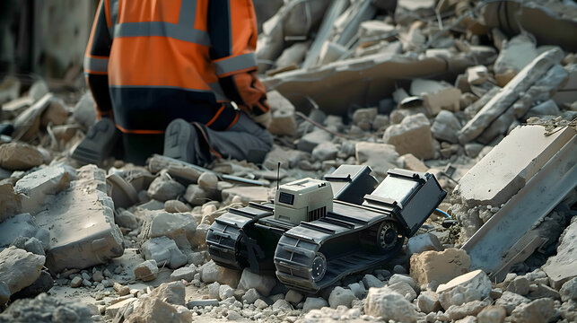 Robotic disaster rescue vehicle. Search and rescue Crawler robot.