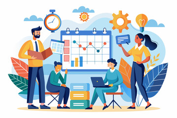 digital marketing agency planning-schedule -business-characters, vector illustration