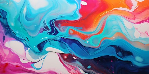 A symphony of shimmering glitters and bright hues unfolds, captivating the senses in this mesmerizing marble ink abstract display. - obrazy, fototapety, plakaty