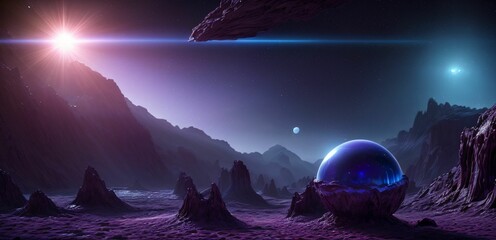 AI generated illustration of a planet with a glass orb under a shining light - obrazy, fototapety, plakaty