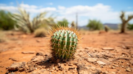 AI generated illustration of a cactus with spines growing outdoors in sandy soil
