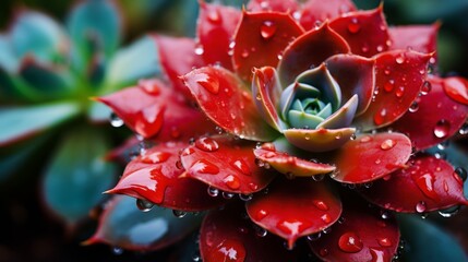 AI generated illustration of water droplets embellish succulent petals