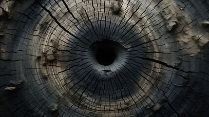 an old wooden piece with a hole in it that has been chopped off - obrazy, fototapety, plakaty