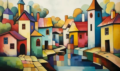 Foto op Plexiglas AI generated illustration of colorful houses in a village © Wirestock