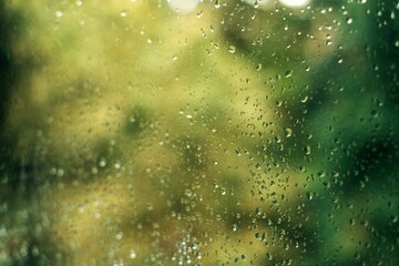 Closeup shot of a glass window with rain droplets
