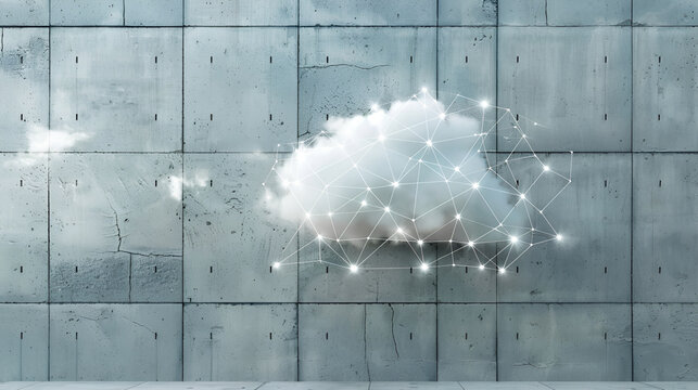 Background image with social connection and networking concept on white wall,Cloud on digital , cloud computing concept,Background image with cloud computing connection concept on concrete wall


