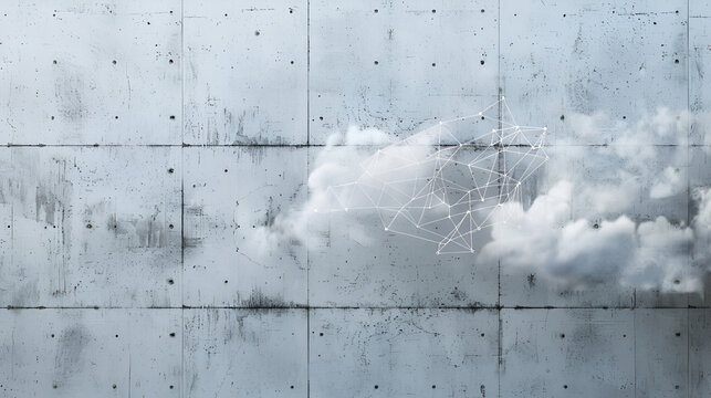 Background image with social connection and networking concept on white wall,Cloud on digital , cloud computing concept,Background image with cloud computing connection concept on concrete wall
