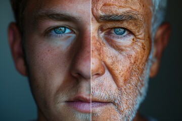 Obraz premium AI generated illustration of a man with white hair and a multi-colored face