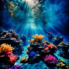 Fototapeta na wymiar AI generated illustration of A picturesque underwater with vibrant colorful corals and fish