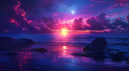 Fototapeta na wymiar Beautiful colorful sunset over the ocean