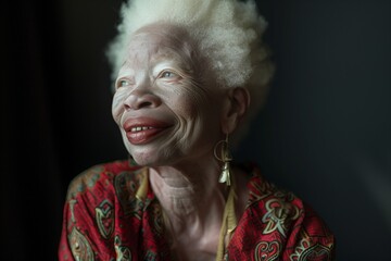Beautiful portrait of an elegant and stylish senior woman with albinism, AI-generated. - obrazy, fototapety, plakaty