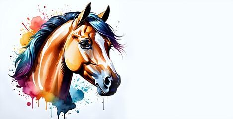 Illustration of a horse head on white background with watercolor vibe