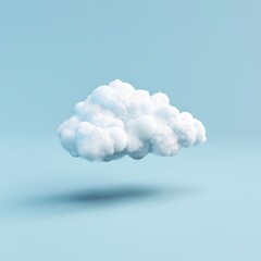 A cute cumulus cloud isolated on soft blue background, white and fluffy, AI Generated.