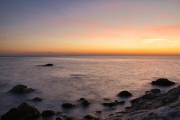Scenic fiery sunset over the sea, cool for background