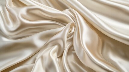 The texture of the cream-colored satin fabric is smooth and shiny