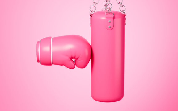 Cartoon boxing gloves and boxing bag, 3d rendering.