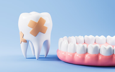 Obraz premium Human tooth model, tooth cracking, oral rehabilitation, 3d rendering.