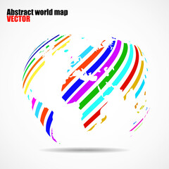 Abstract world map in shape globe of colorful radial stripes, planet earth