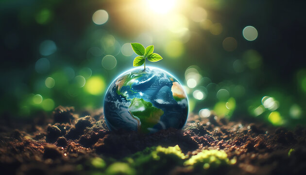 Happy Earth Day, Earth with a leaf clover on it and a green background