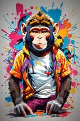 AI generated illustration of a monkey wearing a stylish hoodie and t-shirt