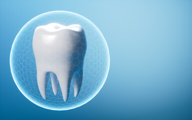 Human tooth with shield protector, dental protection, 3d rendering.