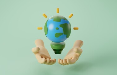 Eco-World Illumination, 3D Icon of Light Bulb Symbolizing Environmental Protection. 3D Render