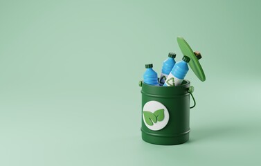 Compost Bin and Recycle Bottle Icon Illustration for Eco-Friendly Living. 3D render
