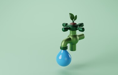 Save Water, 3D Icon Faucet Icon Illustration for Environmental Conservation. 3D render