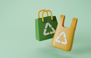 Sustainable Shopping, 3D Icon of Recycled Bag Ecology Icon. 3D Render.