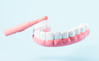 Clean your teeth with a toothbrush, dental hygiene concept, 3d rendering.