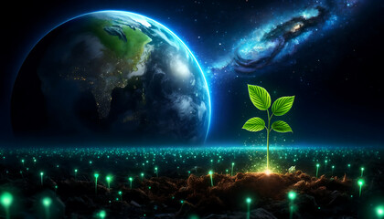 Happy Earth Day, Earth with a leaf clover on it and a green background