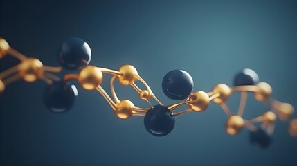Captivating Molecular Cosmetic Chains in Futuristic Blue and Gold Backdrop