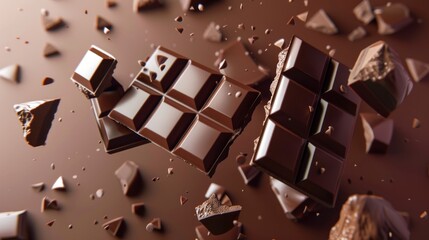 Glossy 3D chocolate bar icon breaking into pieces