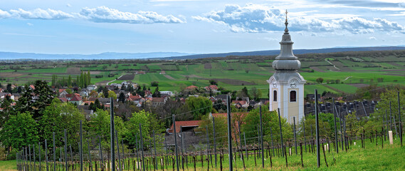  view from a vineyard above the community Gainfarn onto the church tower and southwards until the...