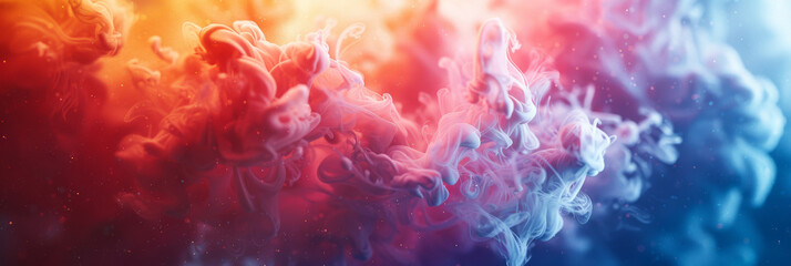 Close up of colorful ink clouds, colorful smoke clouds, rainbow smoke, pink blue red yellow purple smoke background