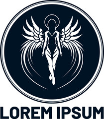 Flying Angel Woman Girl Lady Female wings with silhouette style Logo Design Vector