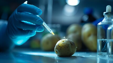 Potato is being edited in a lab - obrazy, fototapety, plakaty
