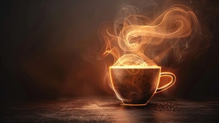 Steaming 3D coffee cup icon with aromatic swirls