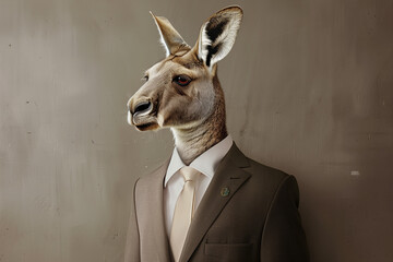 artwork of a male kangaroo wears a suit