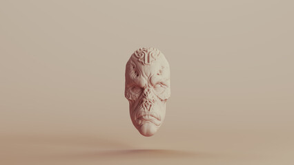 Alien face bust head neutral backgrounds soft tones beige brown clay sculpt 3d illustration render digital rendering - 780428019