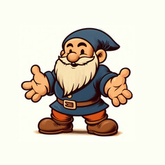 Naklejka premium Vintage cartoon cnome, old bearded dwarf in a hat and medieval clothing, isolated on white