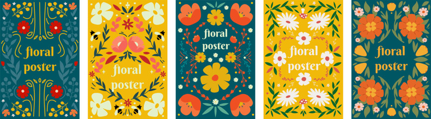 A set of floral posters. Template flower background.
