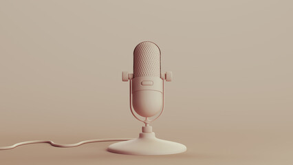 Microphone vintage podcast neutral backgrounds soft tones beige brown background clay sculpt 3d illustration render digital rendering - 780428410