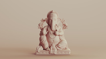 Ganesh statue Hindu god elephant head religious neutral backgrounds soft tones beige brown background 3d illustration render digital rendering - 780428465
