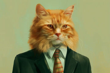 cat in a suit wearing a tie