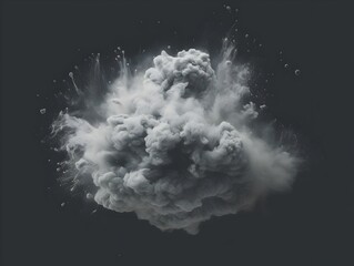Dramatic Charcoal Explosion Burst with Swirling Smoke and Dust Particles in Futuristic Sci-Fi Background