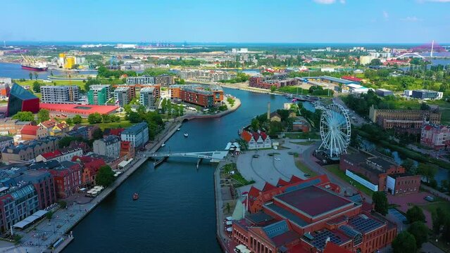 Aerial view of Ambersky and harbor landscape in Gdansk