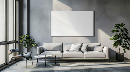 a modern living room interior with a blank wall mockup