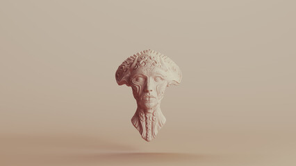 Alien queen bust neutral backgrounds soft tones beige brown clay sculpt pottery 3d illustration render digital rendering