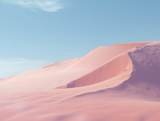 Dreamlike Pink Sand Dunes Stretching Under Expansive Blue Sky in Saharan Desert Landscape - obrazy, fototapety, plakaty